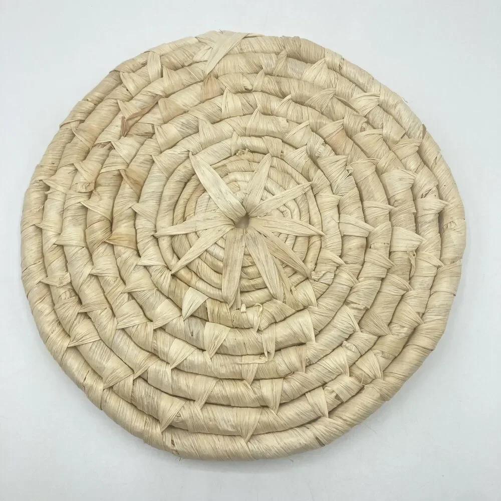 Vtg Butterfly Floral Embossed Ceramic Tile Rattan Trivet Wall Plaque Art 8.5
